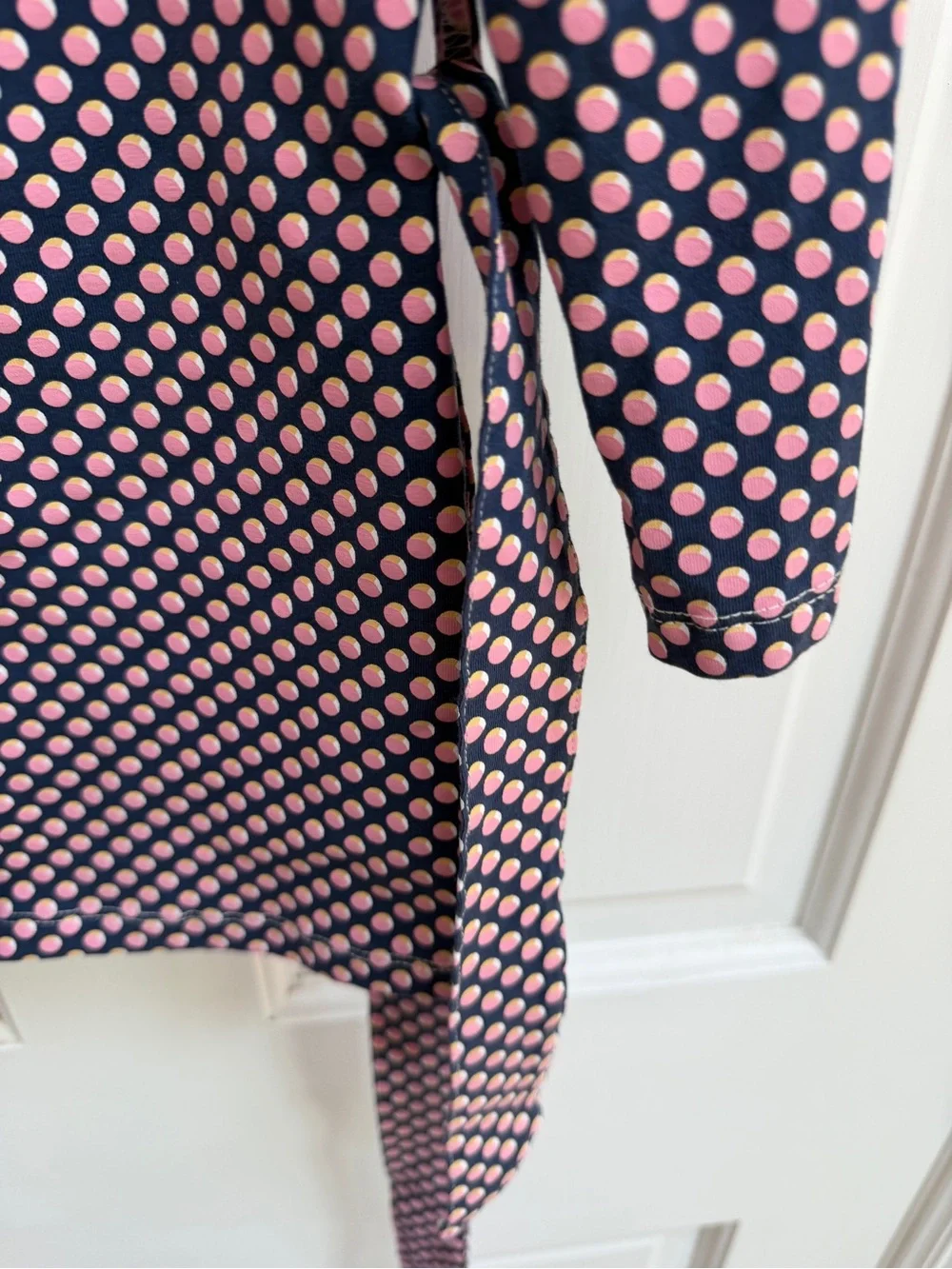 NWOT Toobydoo Girls 4 Long Sleeve Navy Shirt Dress with Pink Polka Dots